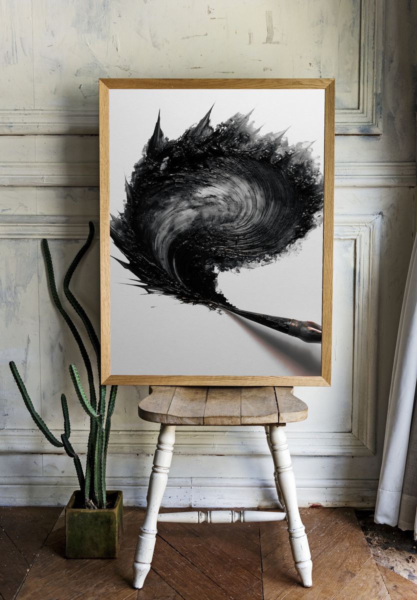Black Ink Brushstroke Abstract Print. — room view 1