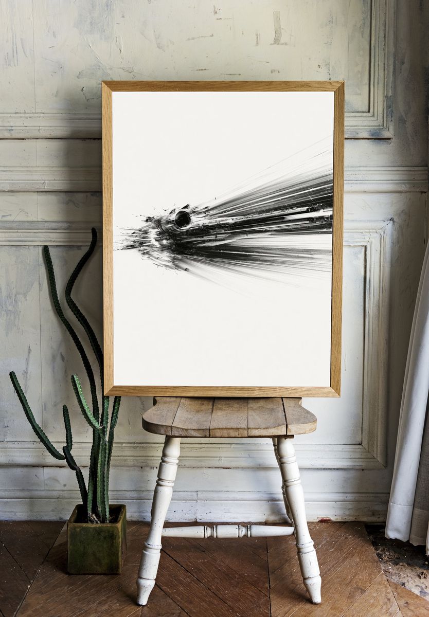 Monochrome Brush Burst Poster. — room view 1