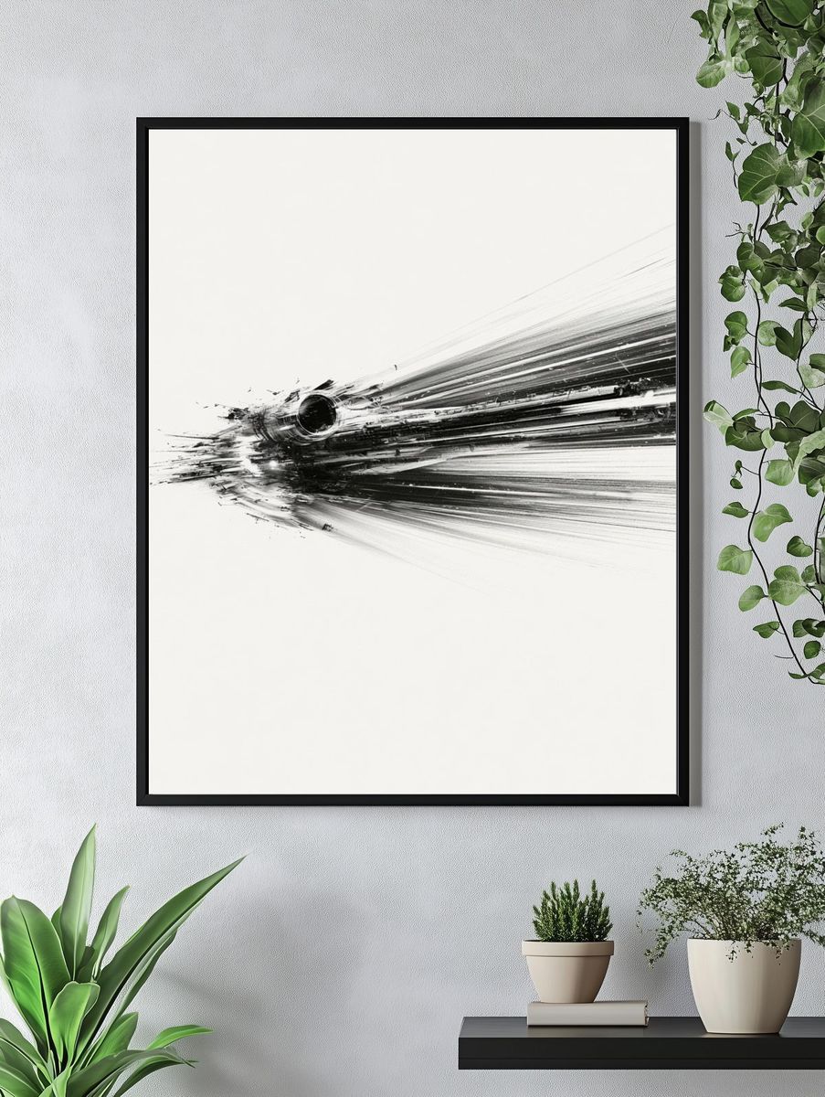 Monochrome Brush Burst Poster. — room view 4
