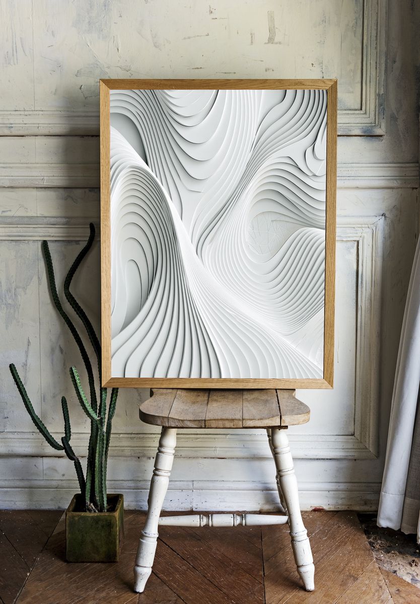 White Flow Abstract Poster. room preview