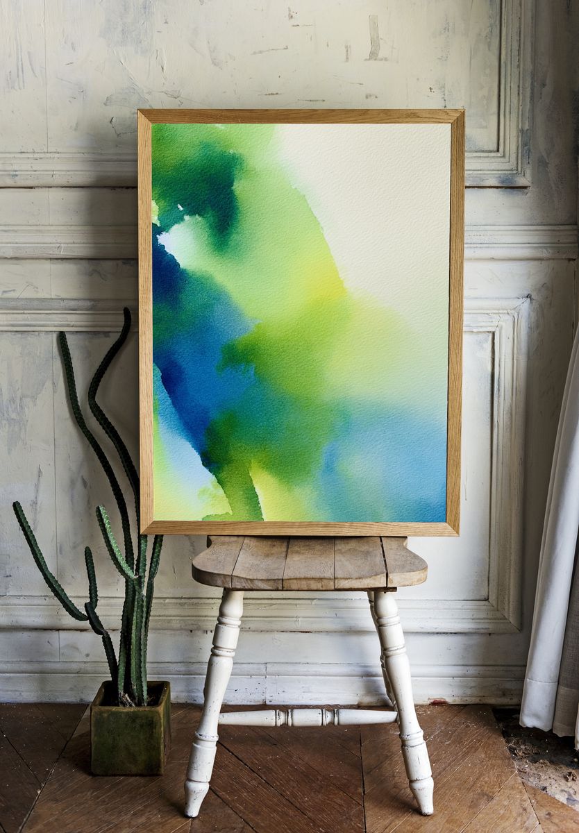Luminous Green Blue Abstract Poster. — room view 1