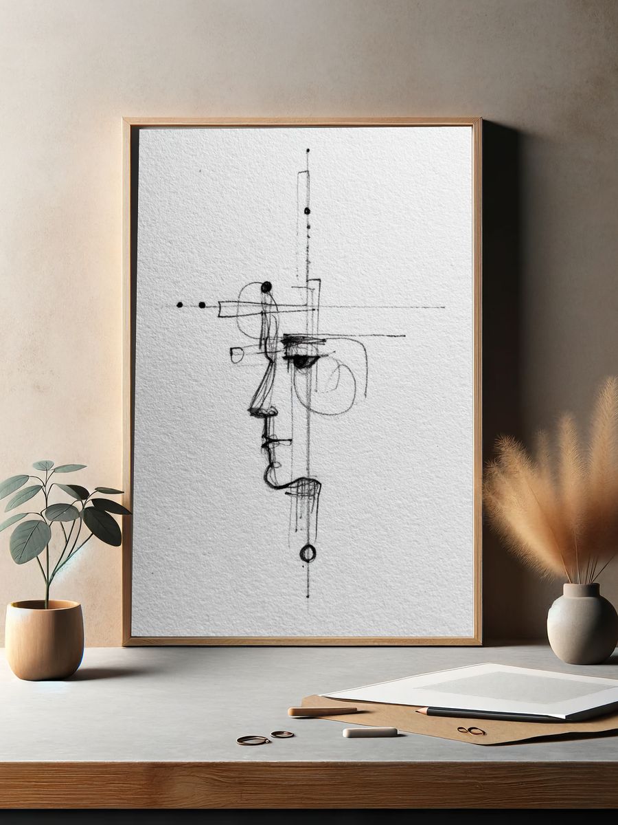 Abstract Face Line Art Poster. — room view 2