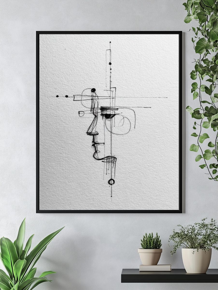 Abstract Face Line Art Poster. — room view 4