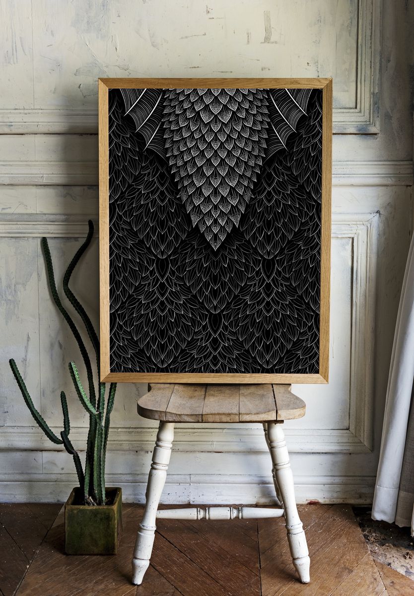 Black Feather Pattern Print. room preview