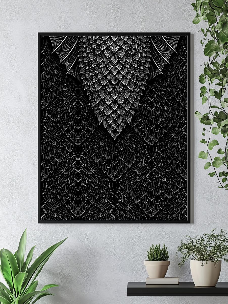 Black Feather Pattern Print. — room view 4