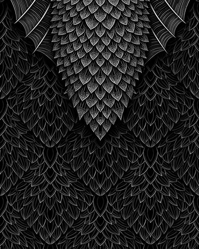 Black Feather Pattern Print.
