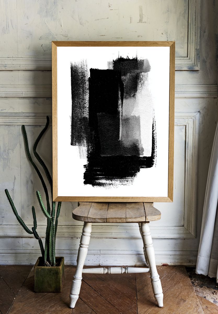 Monochrome Brushstroke Abstract Poster. — room view 1