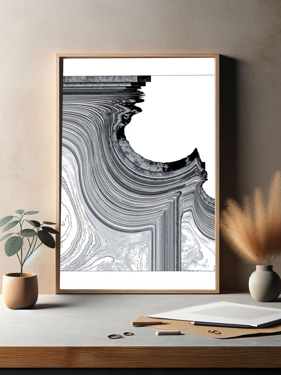 Monochrome Flow Abstract Poster. — room view 2
