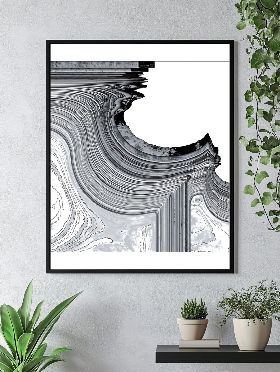 Monochrome Flow Abstract Poster. — room view 4