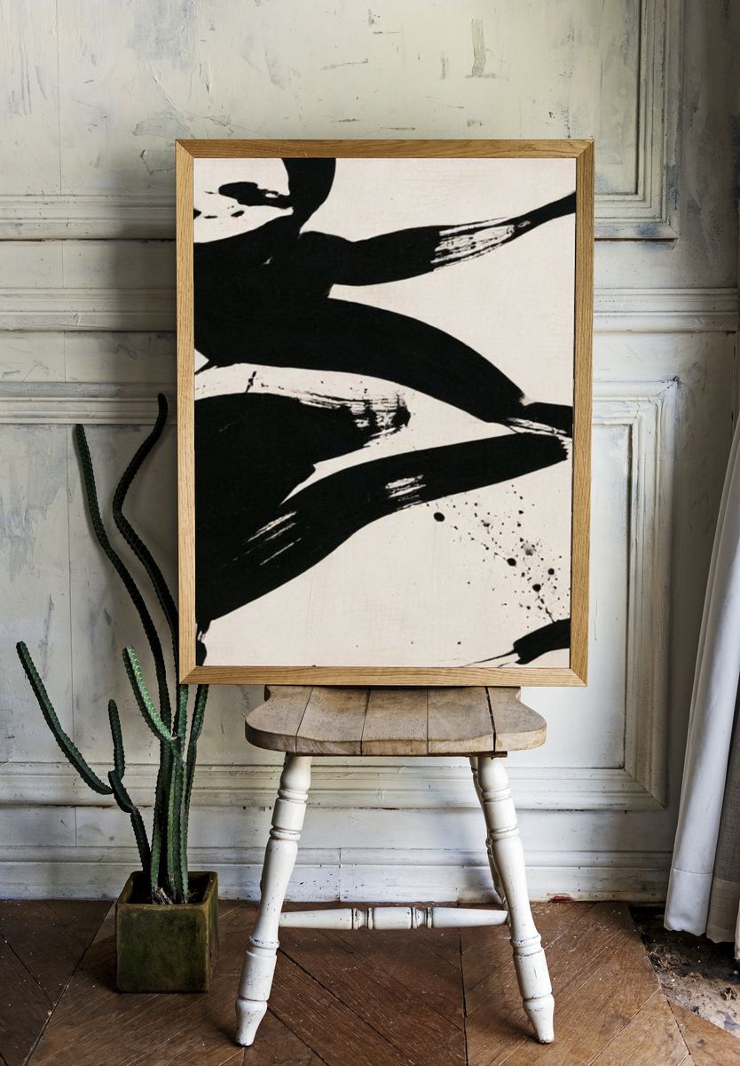 Black Ink Gesture Abstract Print. room preview