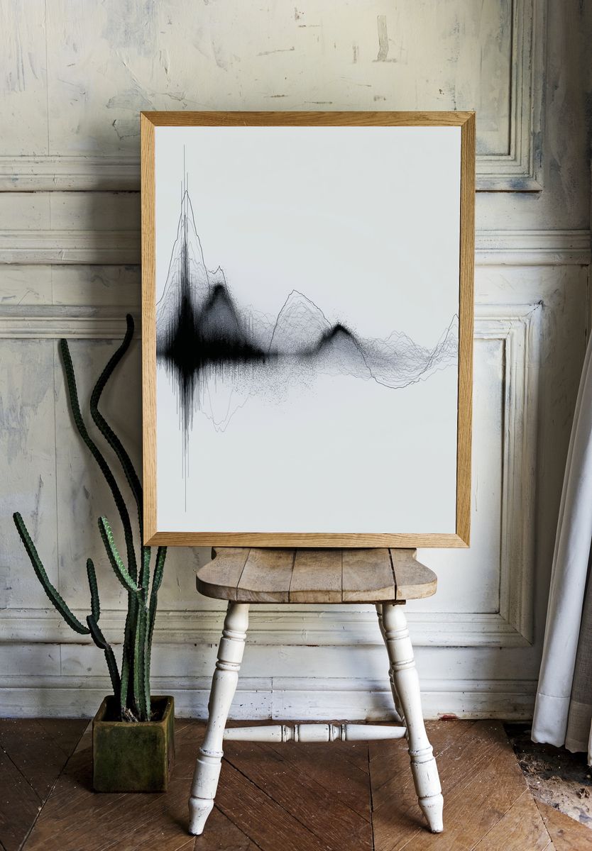 Monochrome Waveform Abstract Poster. — room view 1