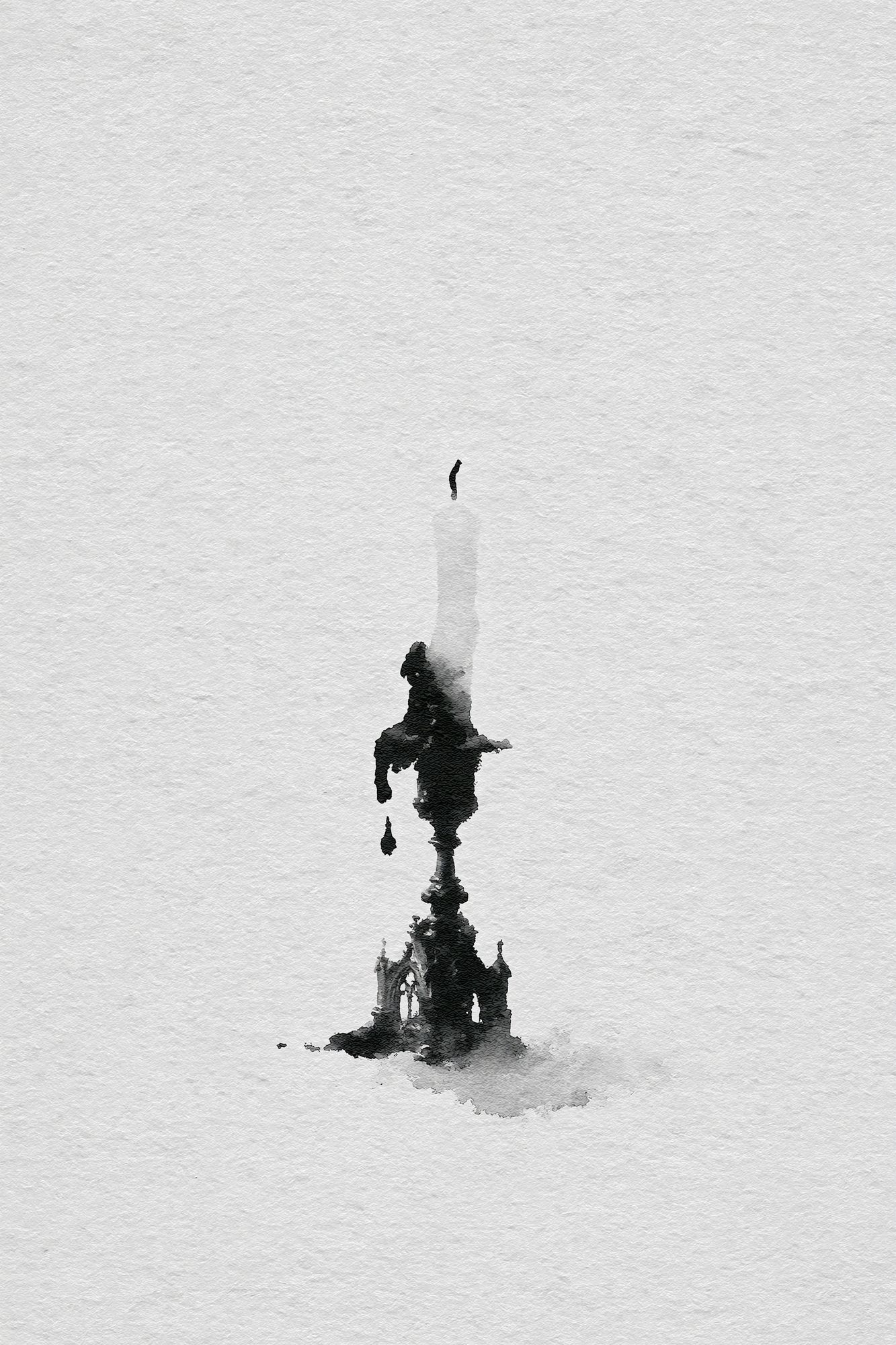 Monochrome Ink Spire Print. poster — abstract art