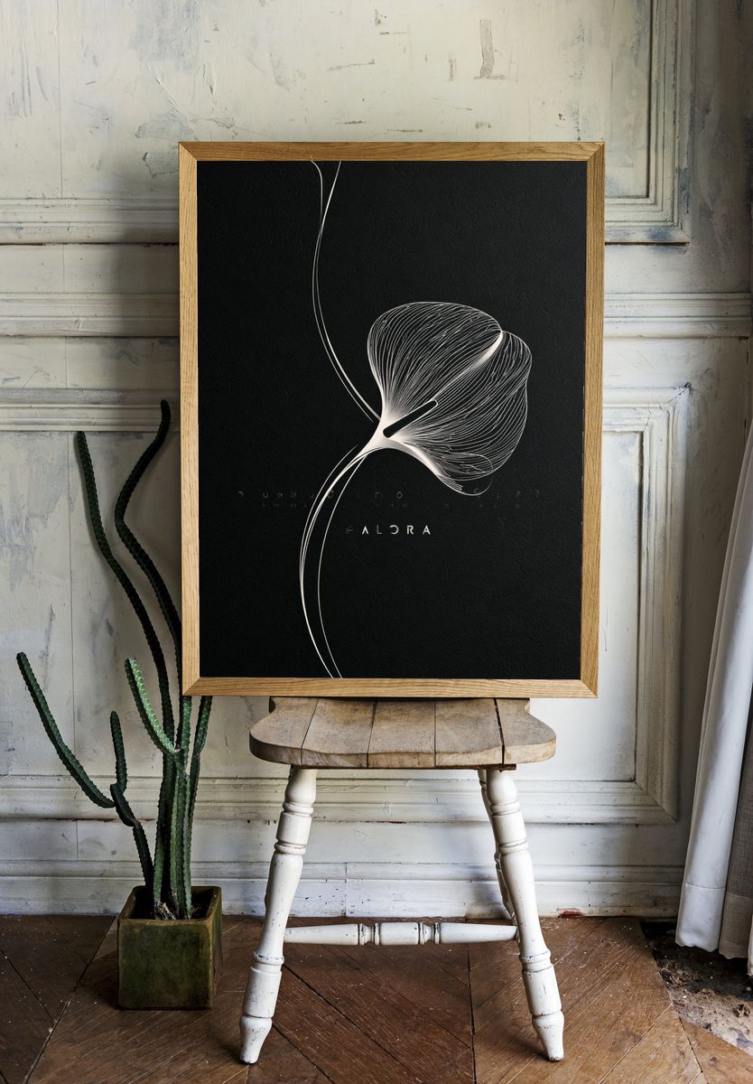 Abstract White Line Art Poster. — room view 1