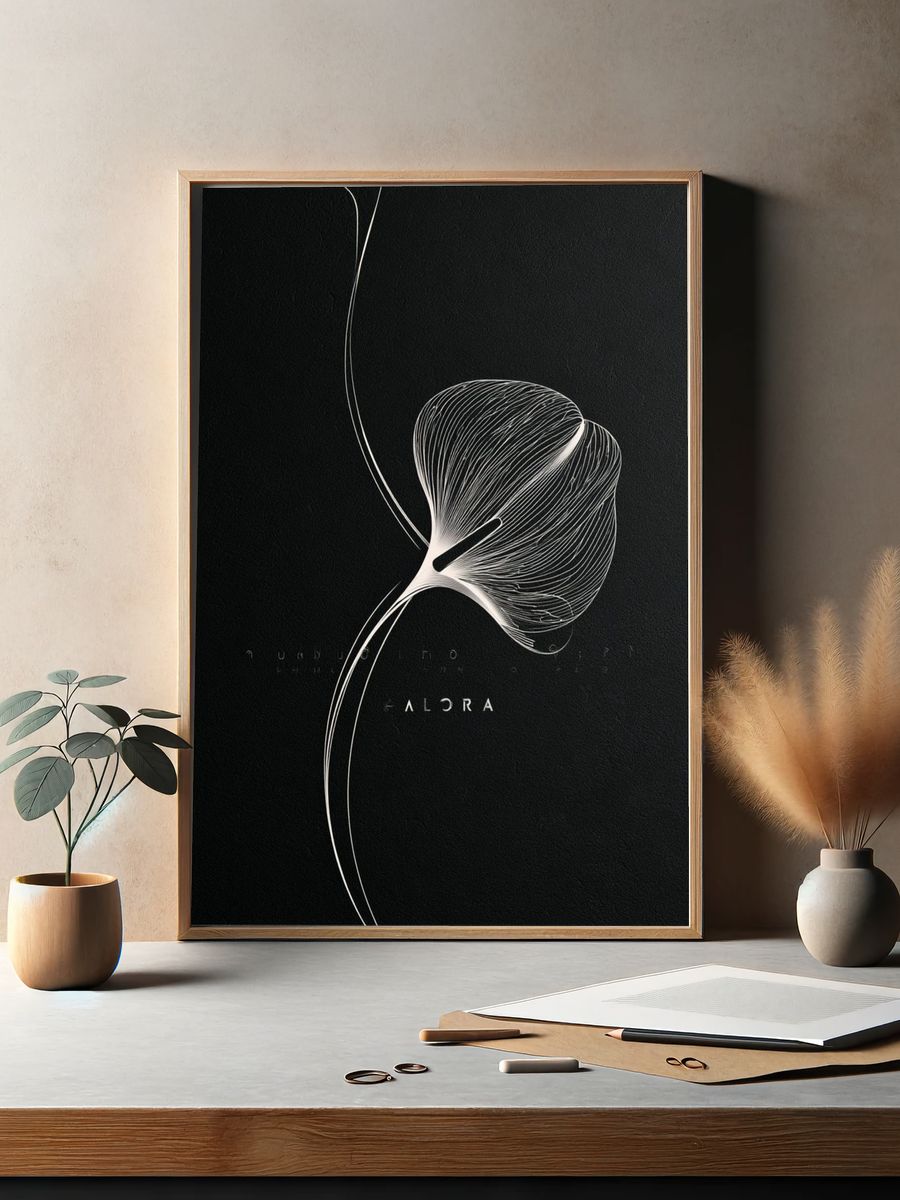 Abstract White Line Art Poster. — room view 2
