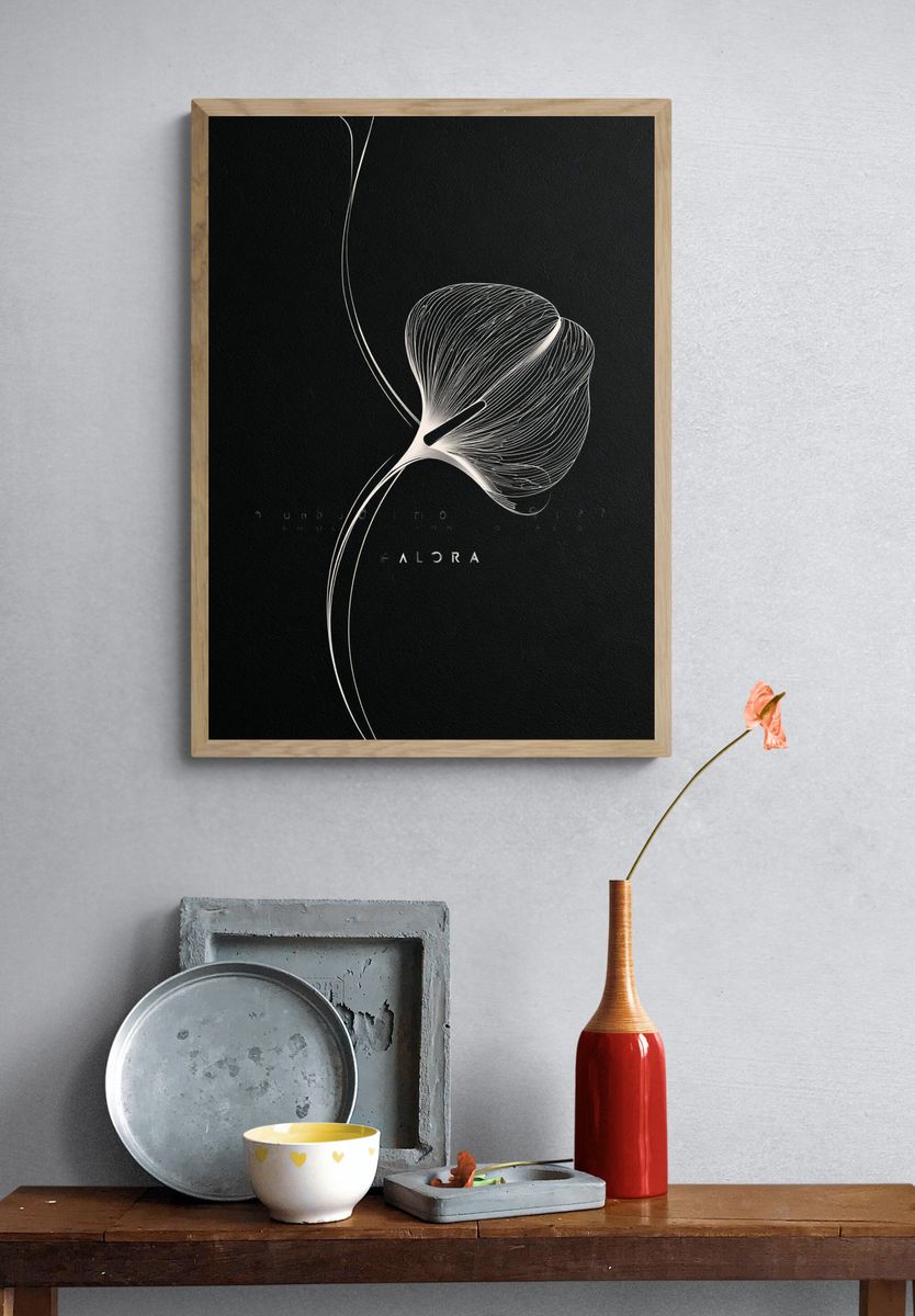 Abstract White Line Art Poster. — room view 3