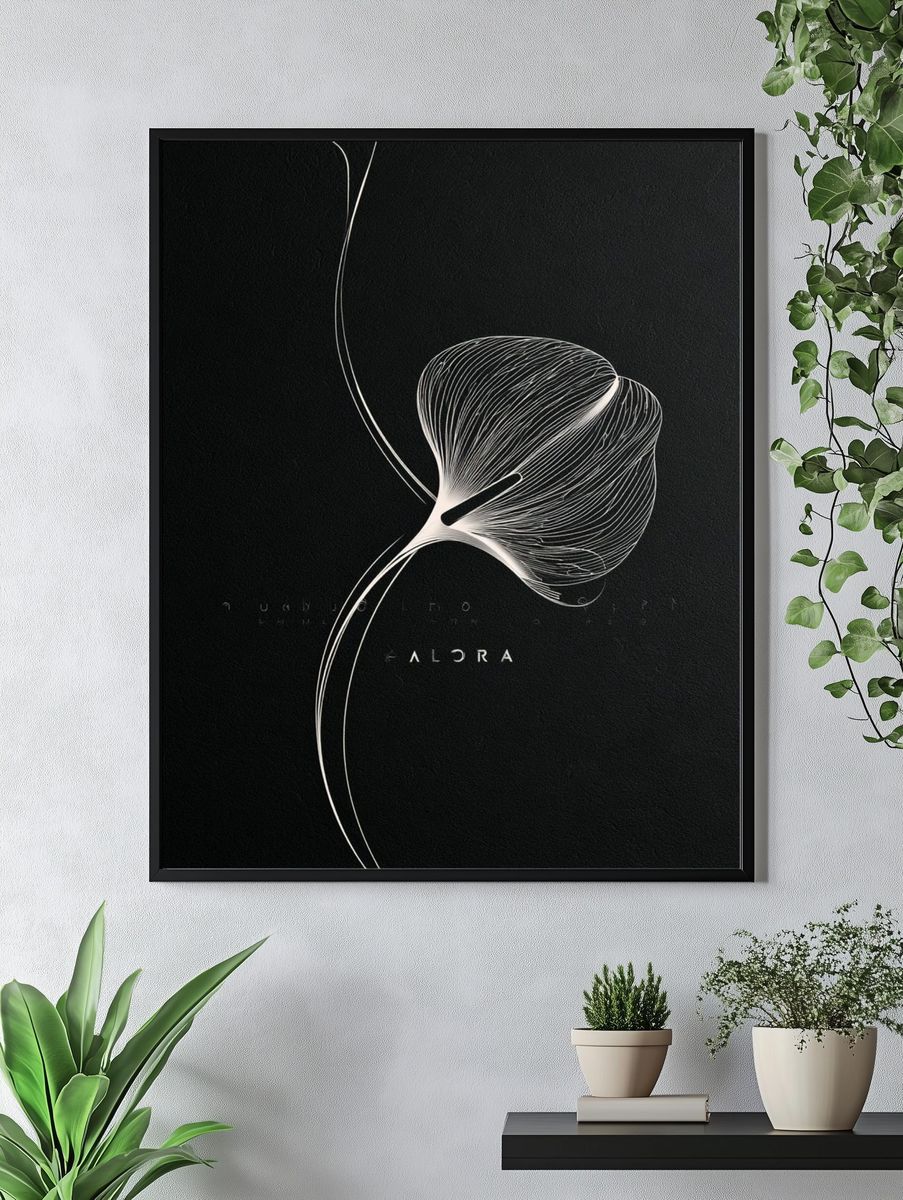 Abstract White Line Art Poster. — room view 4