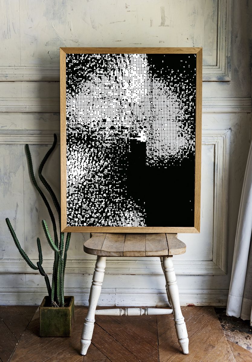 Monochrome Pixel Noise Abstract Poster. room preview