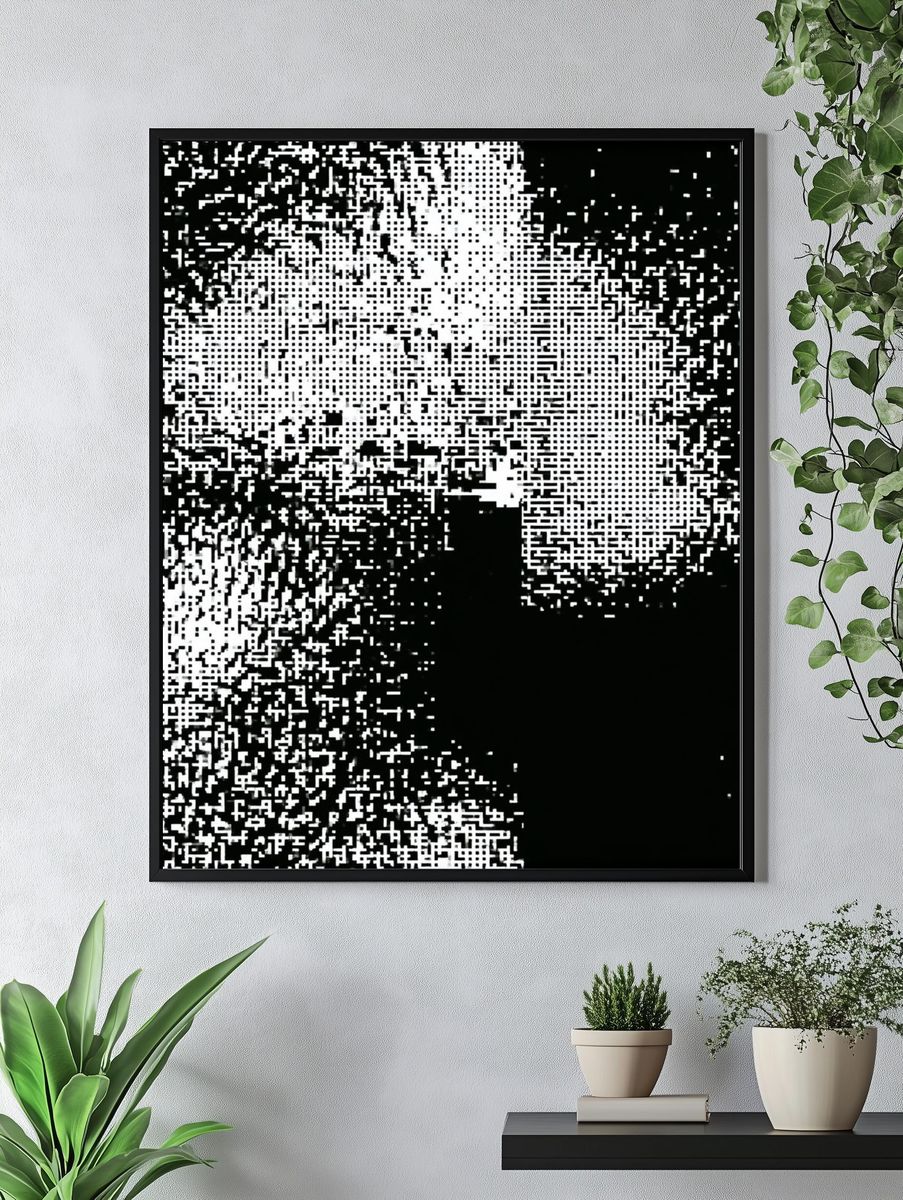 Monochrome Pixel Noise Abstract Poster. — room view 4