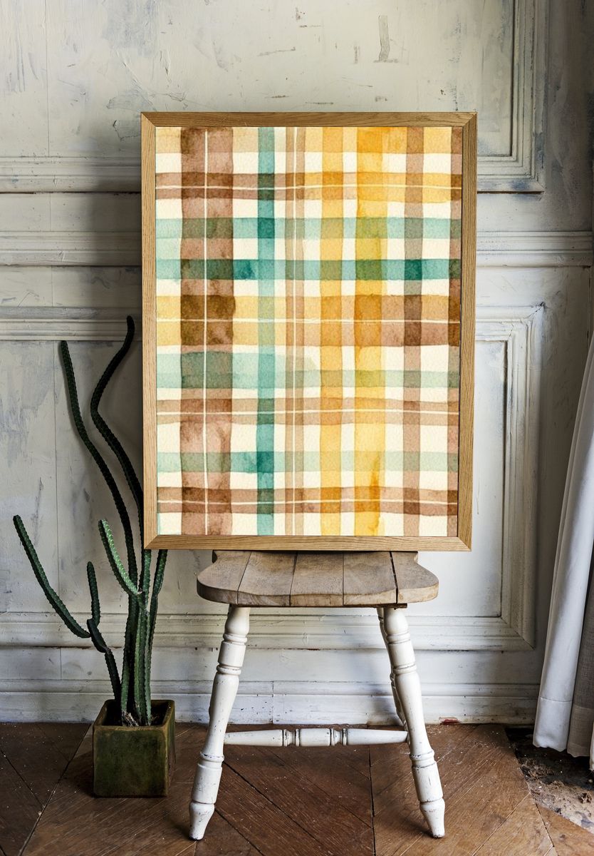 Watercolor Plaid Abstract Poster. — room view 1