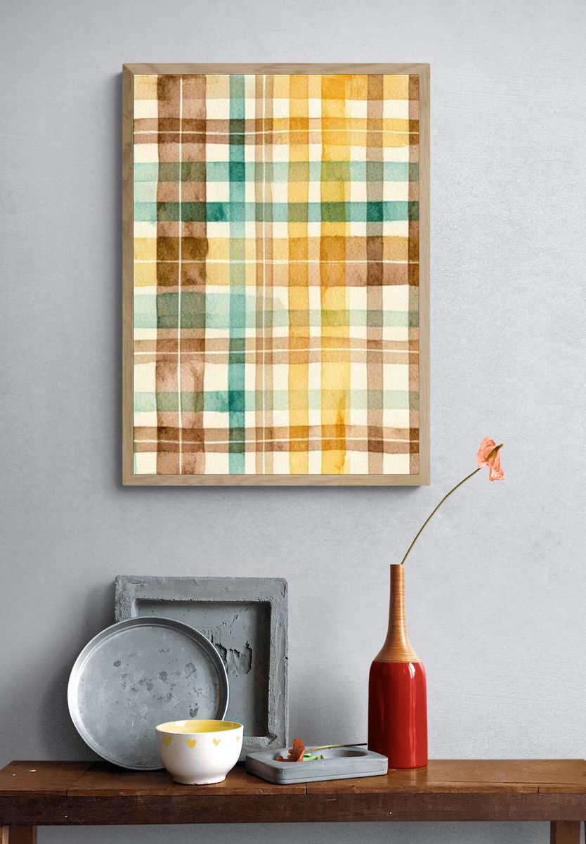 Watercolor Plaid Abstract Poster. — room view 3