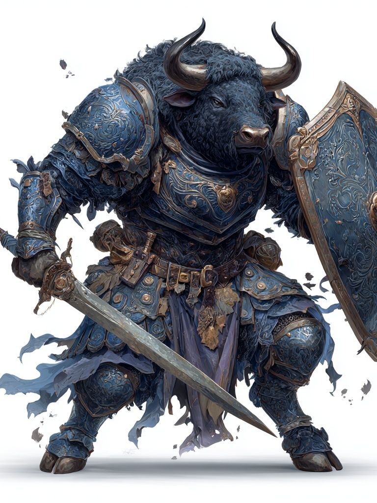 Armored Bull Warrior — Fantasy Art Print. poster — illustration art