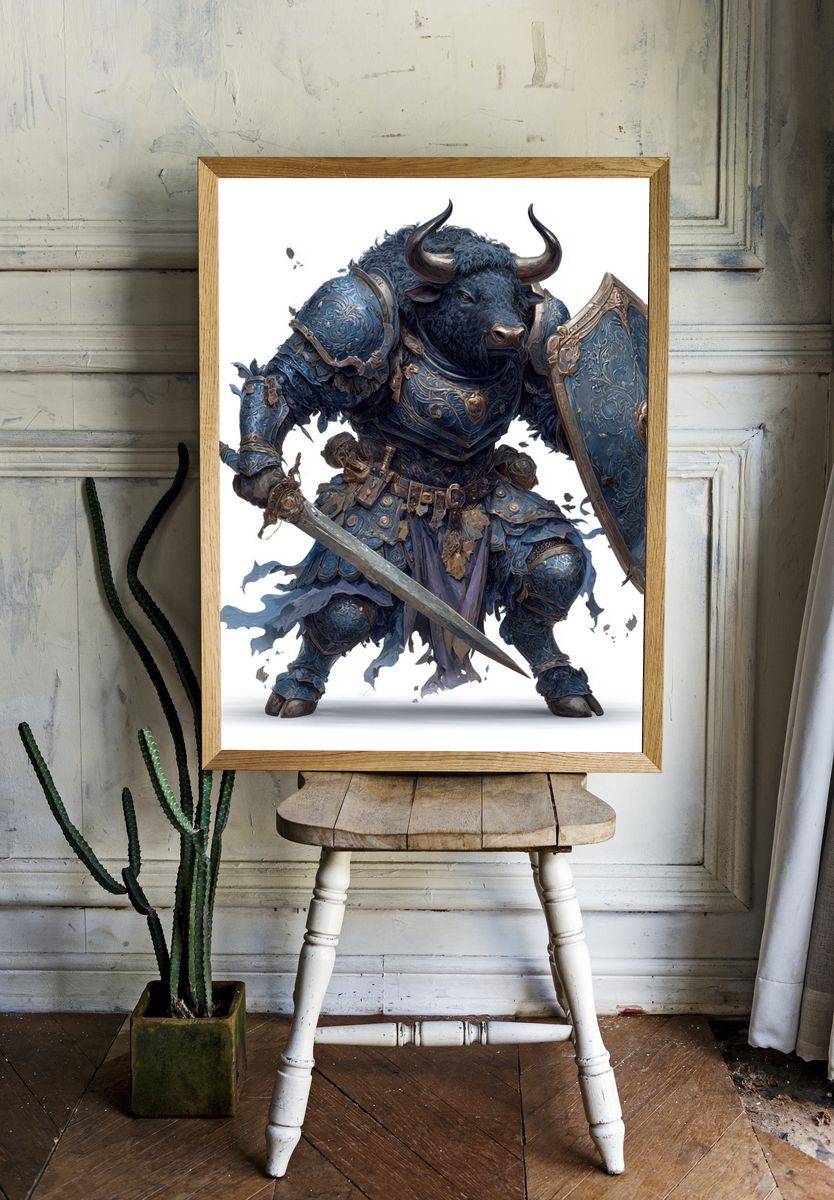Armored Bull Warrior — Fantasy Art Print room preview