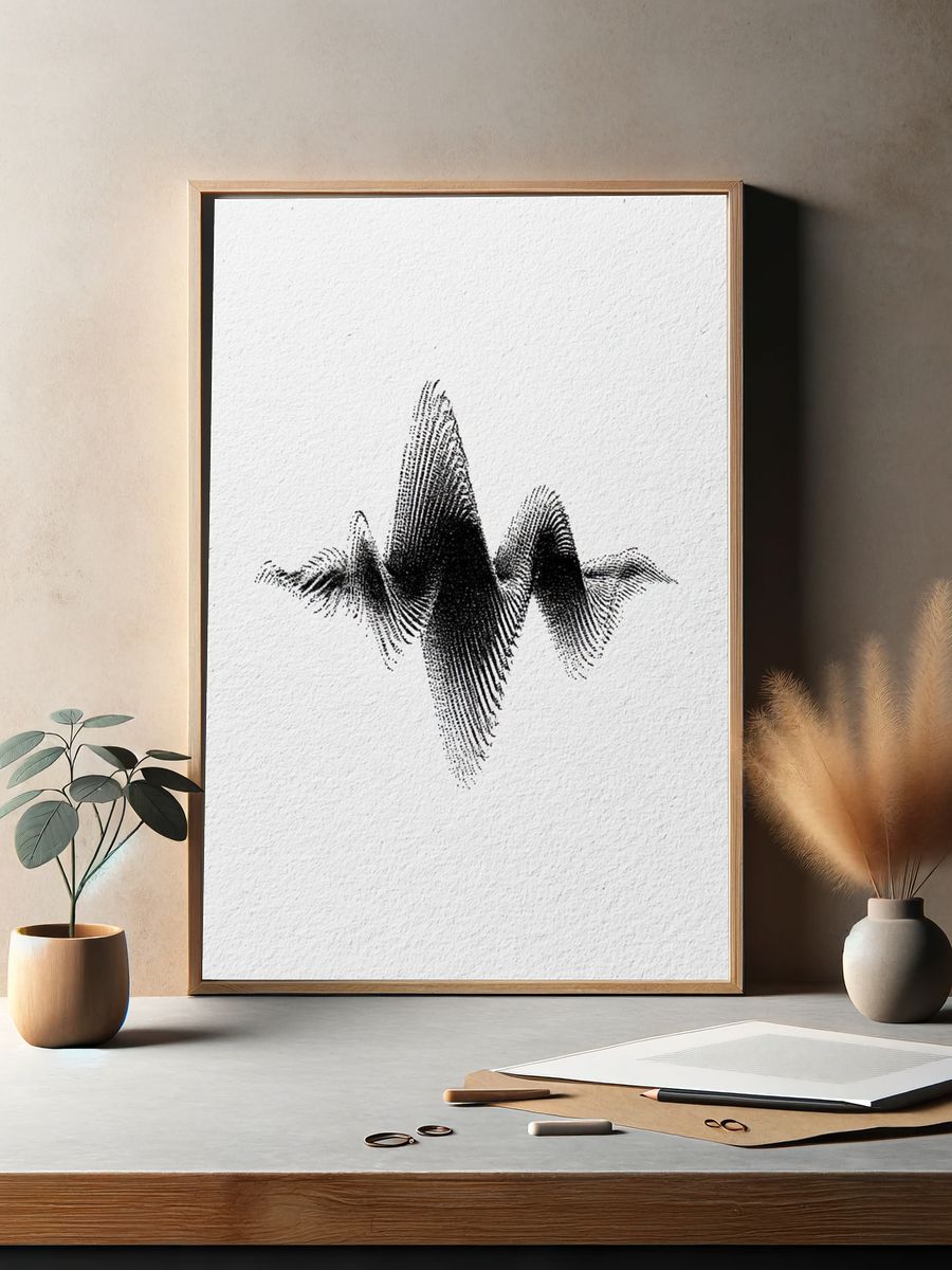 Monochrome Waveform Abstract Poster. — room view 2