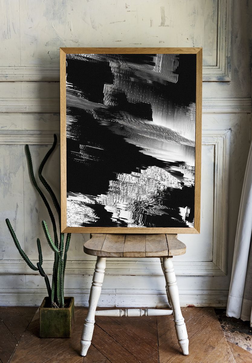 Monochrome Glitch Abstract Poster. room preview
