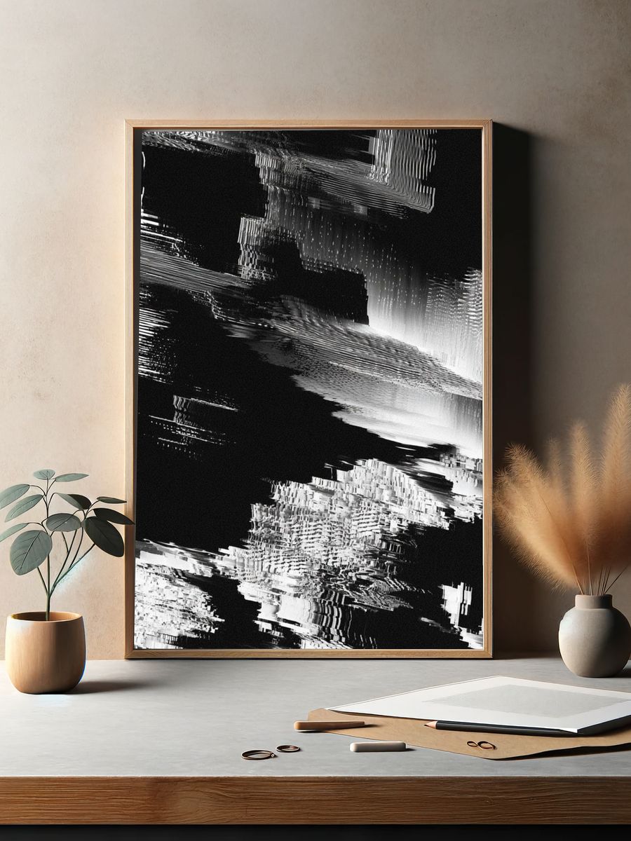 Monochrome Glitch Abstract Poster. — room view 2