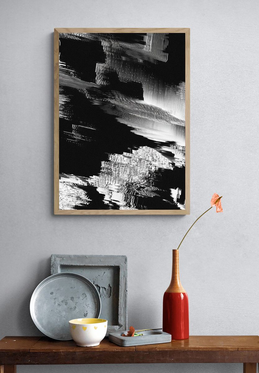Monochrome Glitch Abstract Poster. — room view 3