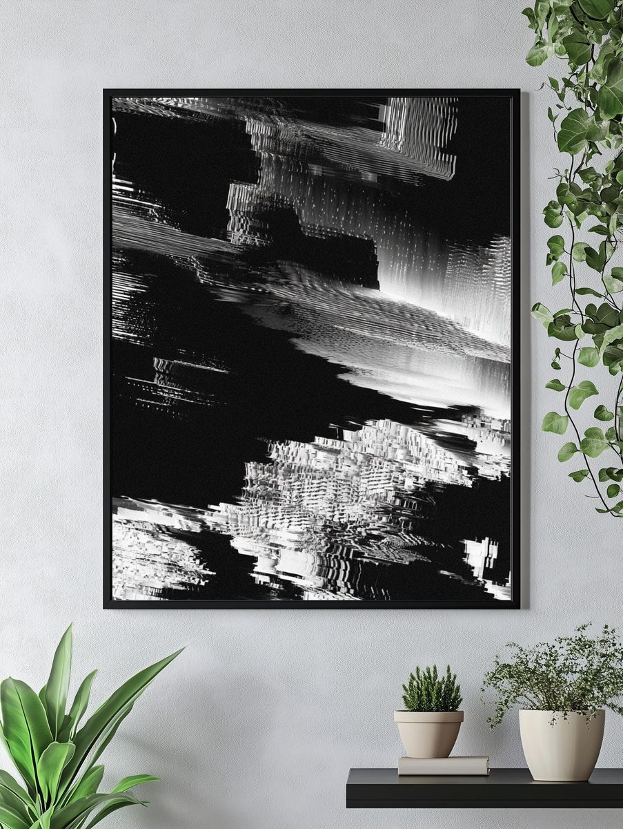 Monochrome Glitch Abstract Poster. — room view 4