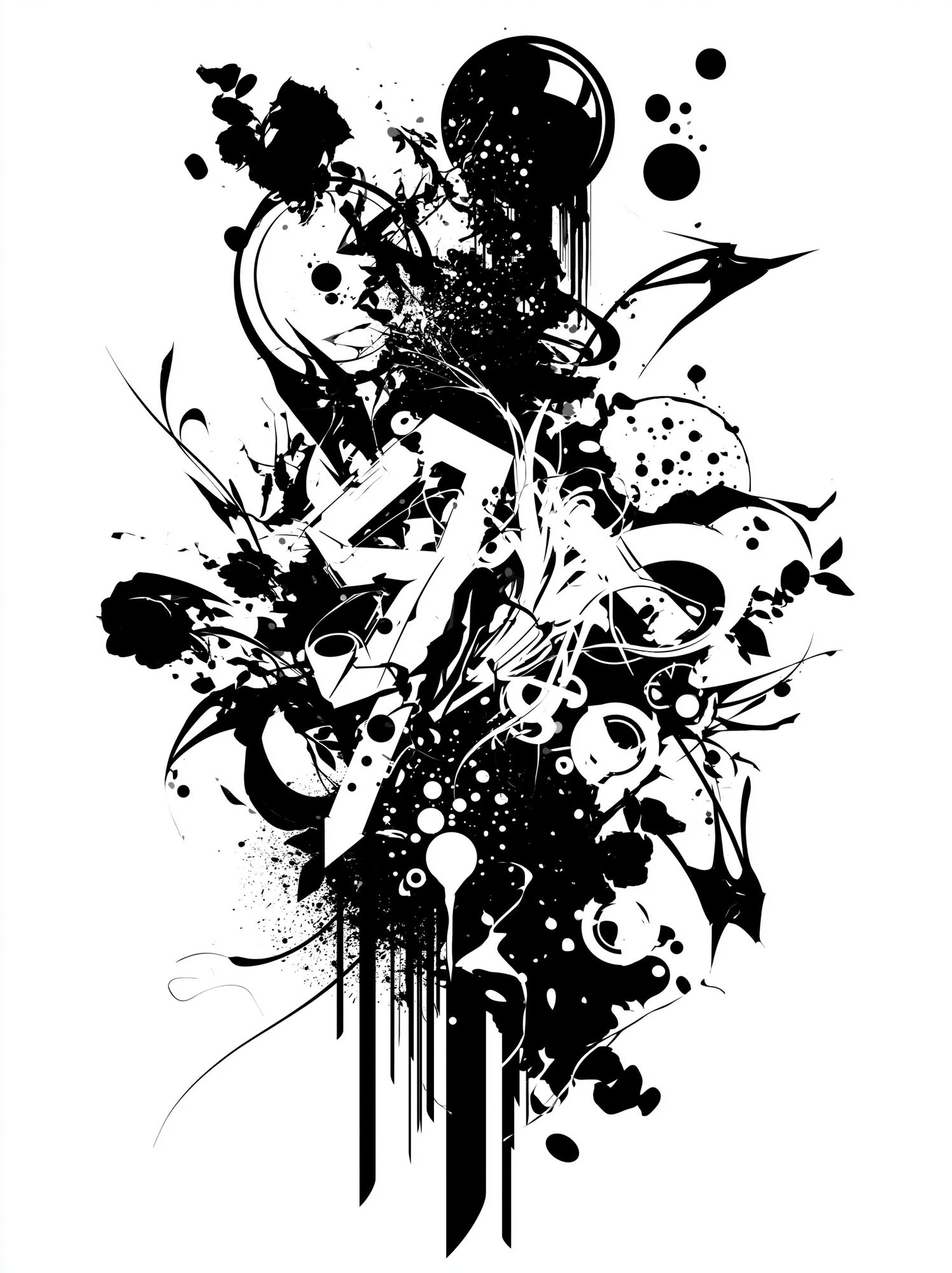 Monochrome Ink Burst Abstract Poster. poster — abstract art