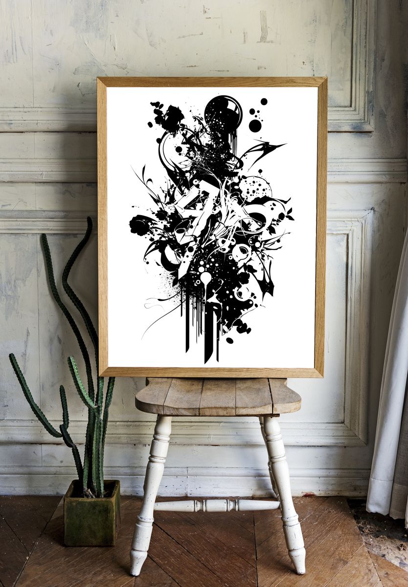Monochrome Ink Burst Abstract Poster. — room view 1