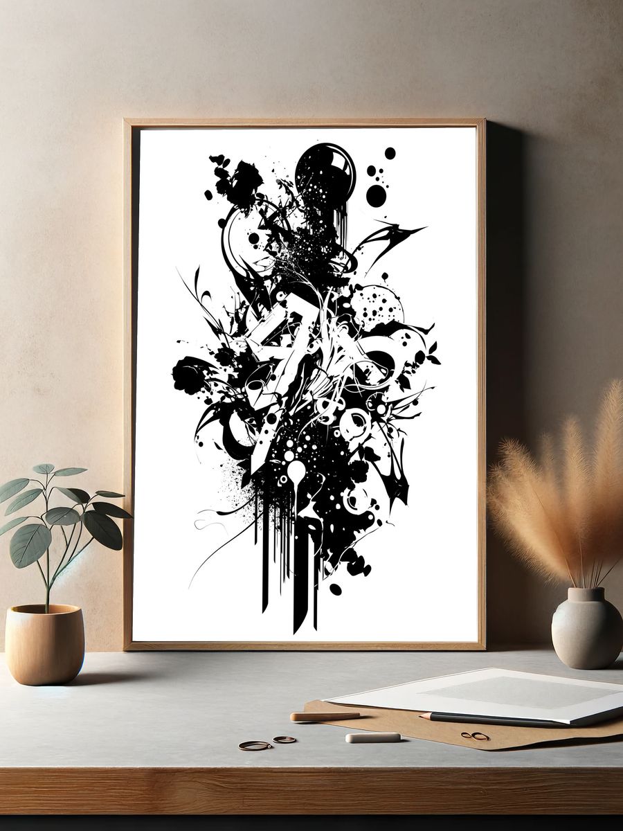 Monochrome Ink Burst Abstract Poster. — room view 2