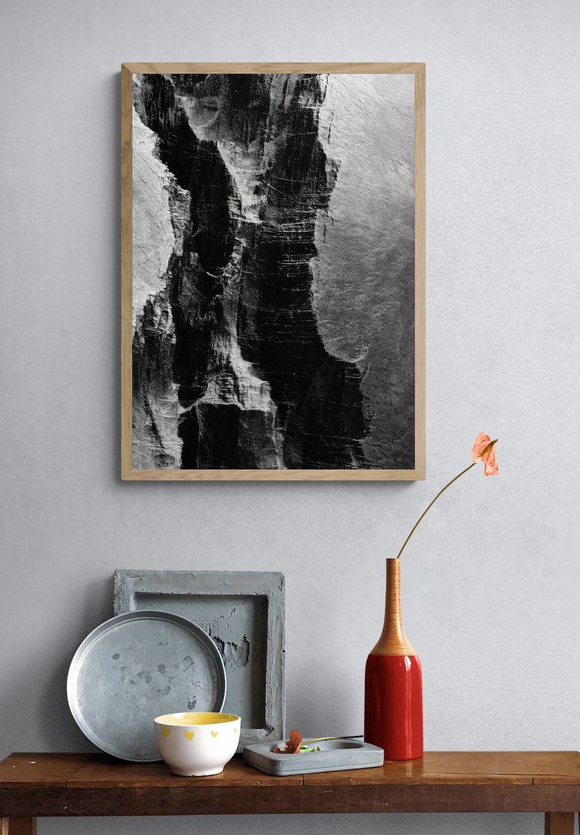 Monochrome Cliff Texture Poster. — room view 3