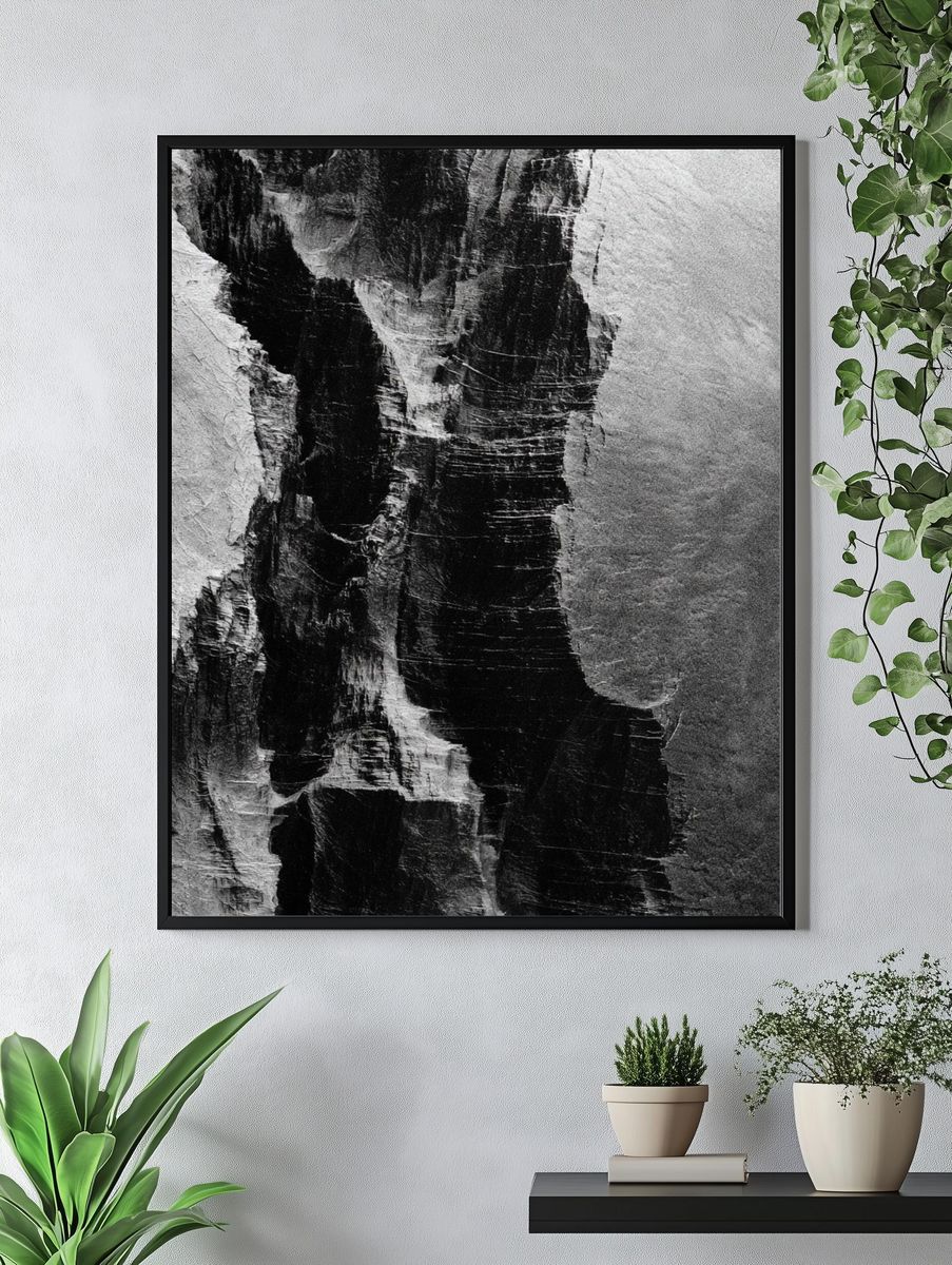 Monochrome Cliff Texture Poster. — room view 4