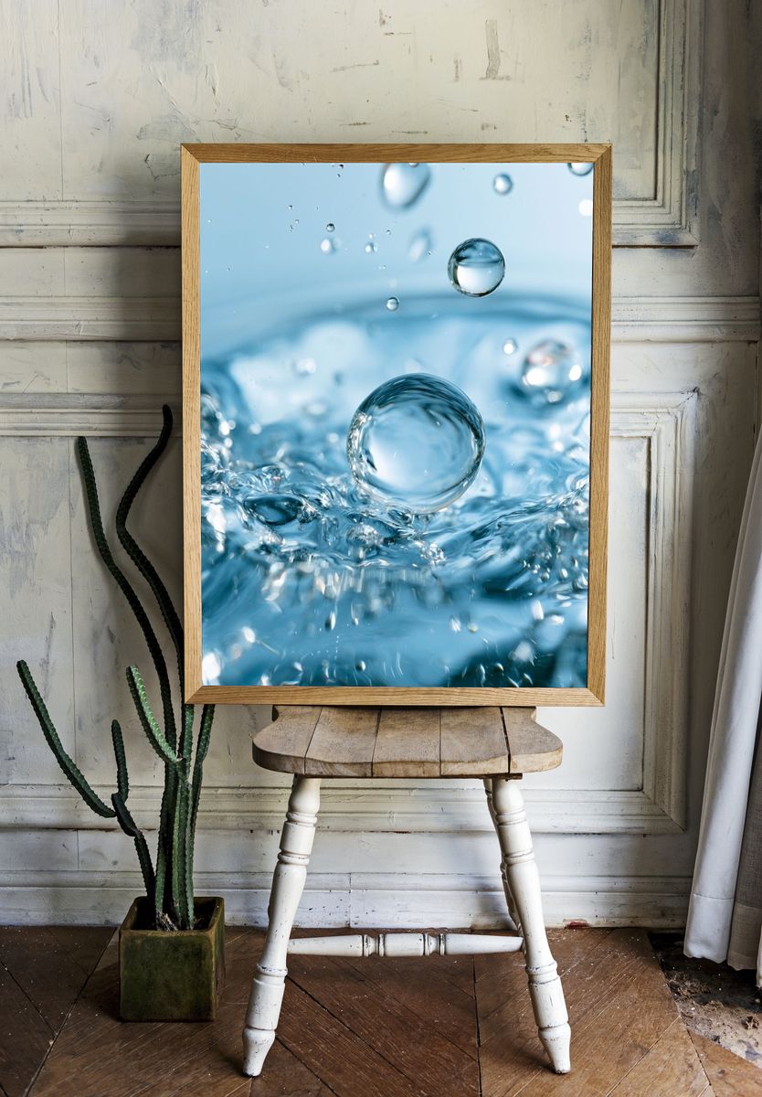 Blue Water Droplets Abstract Print. — room view 1