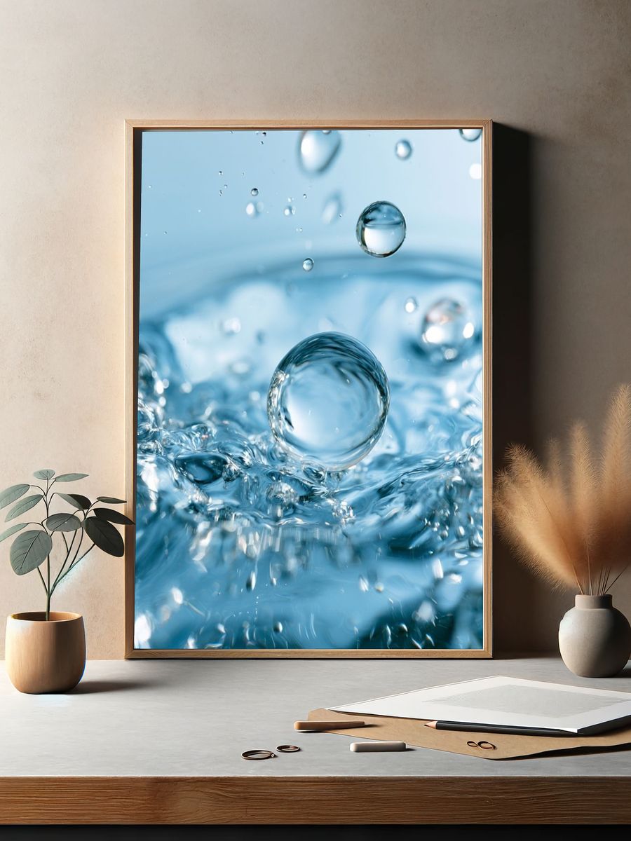 Blue Water Droplets Abstract Print. — room view 2