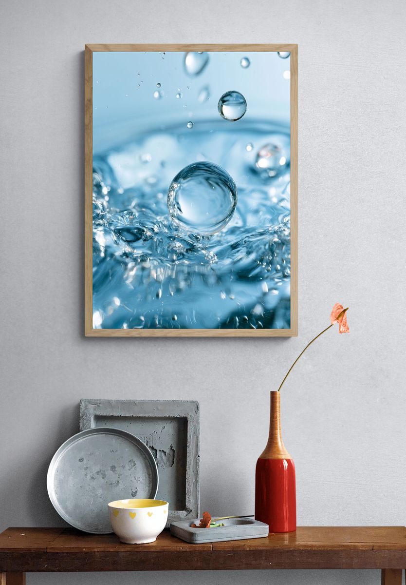 Blue Water Droplets Abstract Print. — room view 3