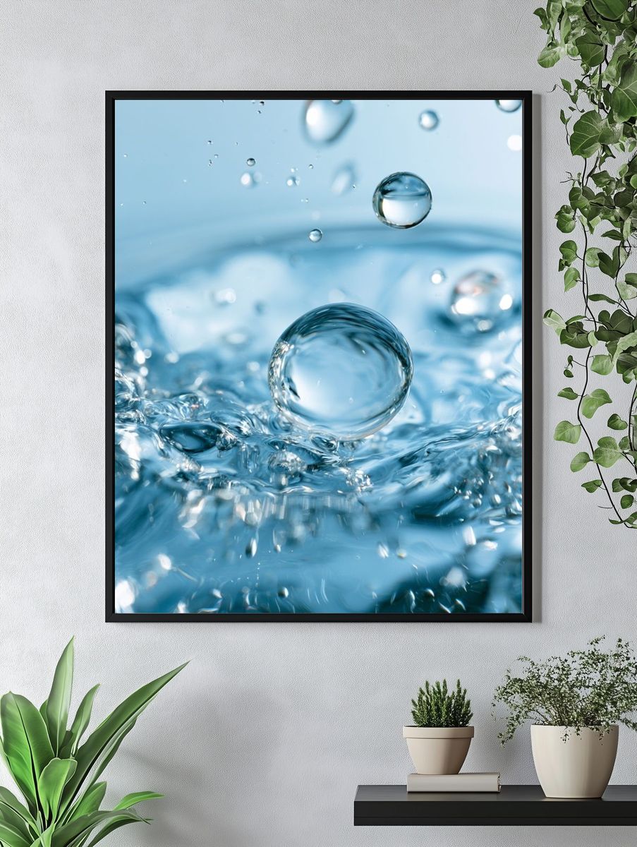 Blue Water Droplets Abstract Print. — room view 4