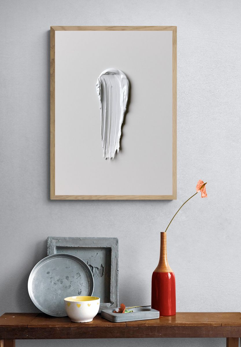 White Paint Stroke Abstract Poster. — room view 3