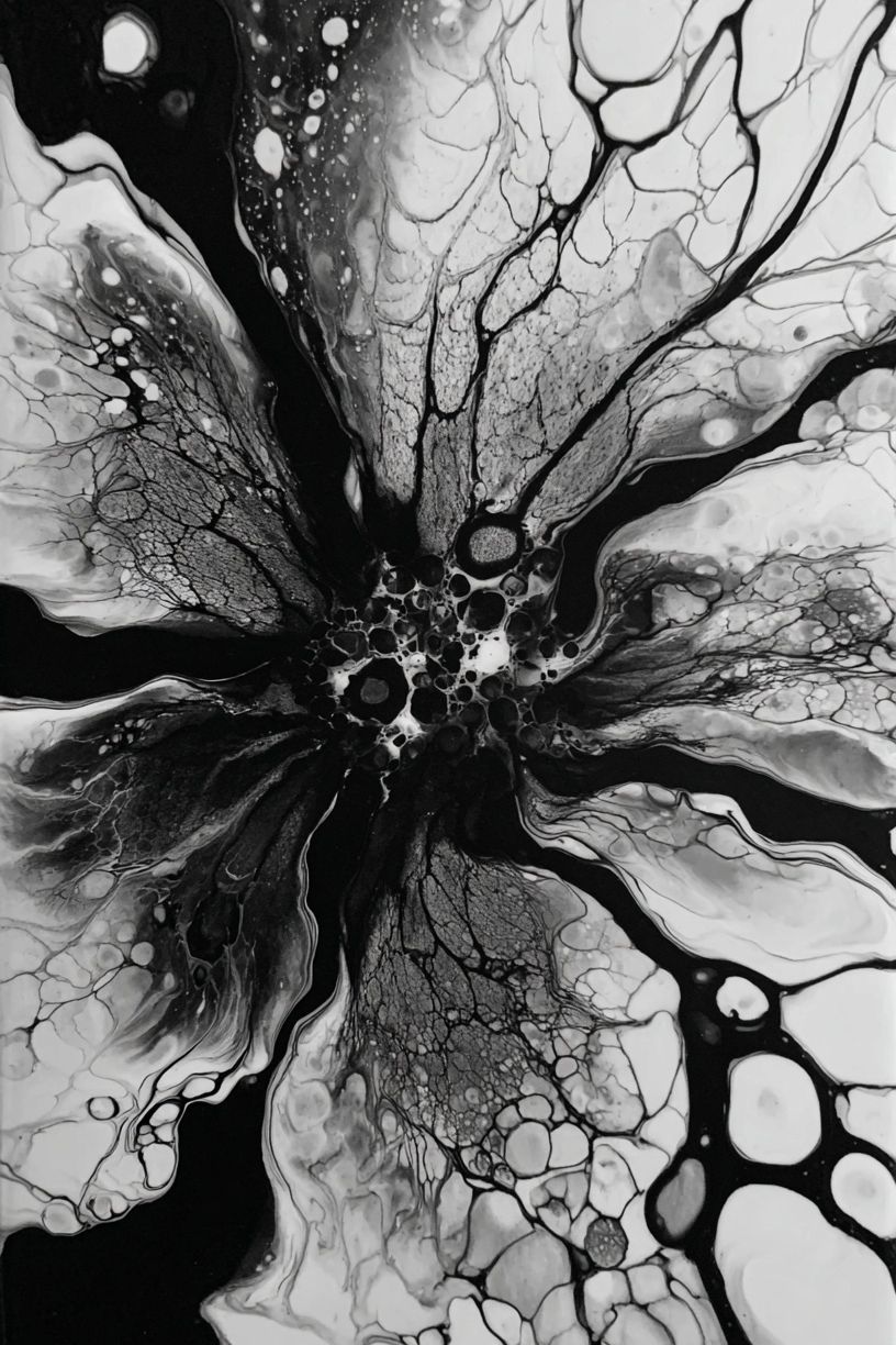 Abstract Black and White Floral Art Poster. poster detail