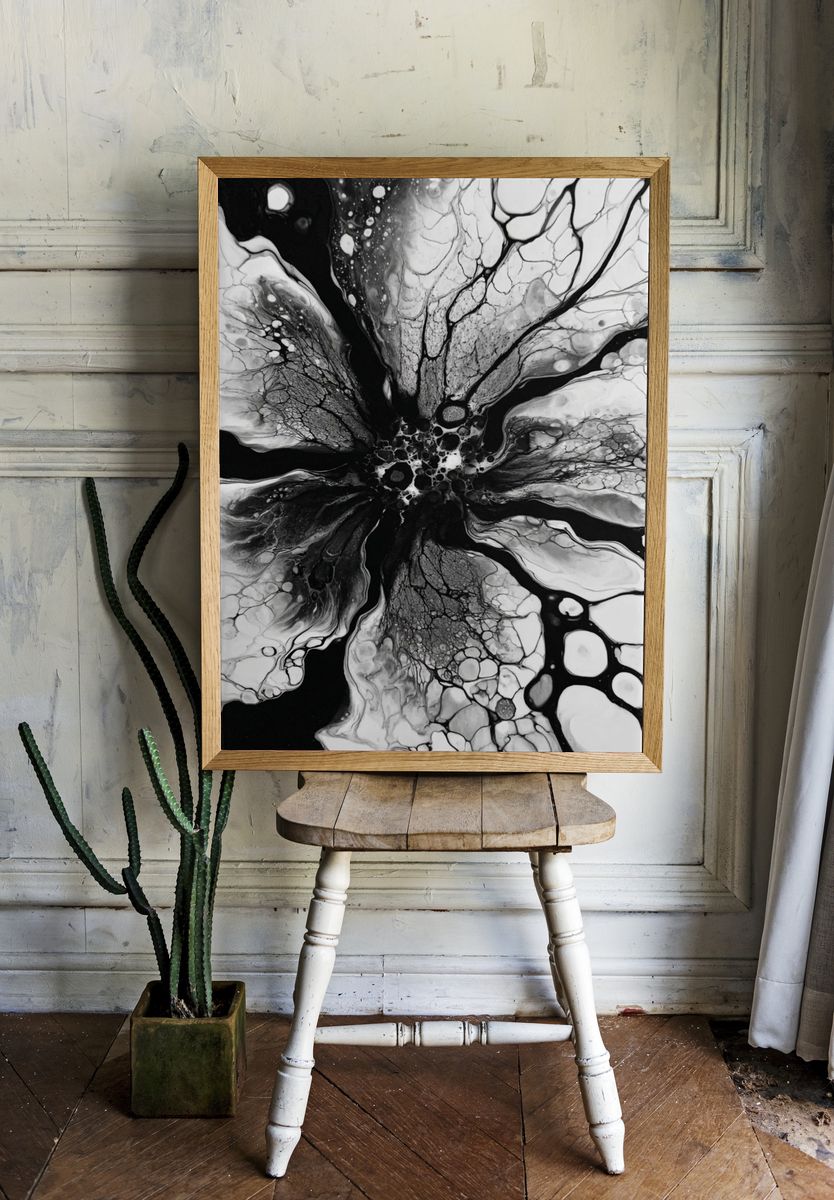 Abstract Black and White Floral Art Poster. room preview