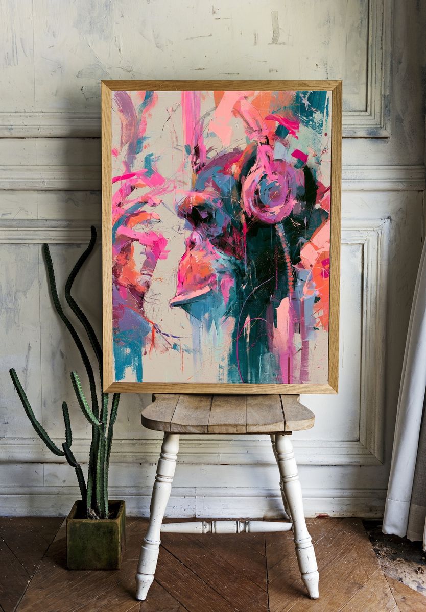 Abstract Neon Face Print. room preview