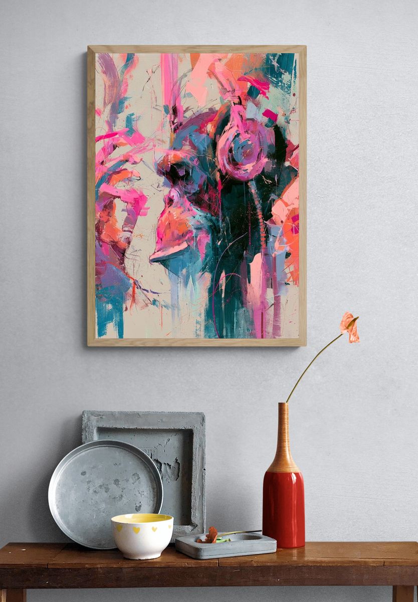 Abstract Neon Face Print. — room view 3