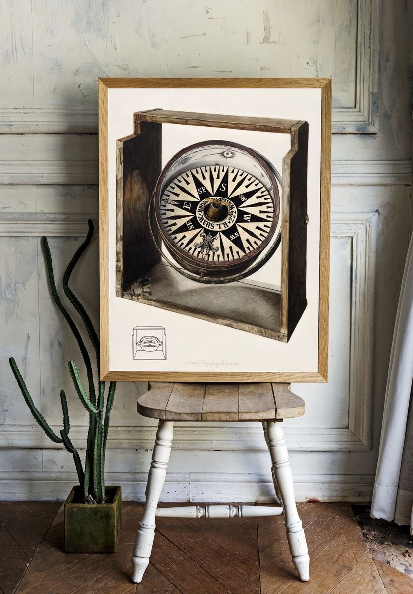 Antique Compass Illustration Poster. room preview