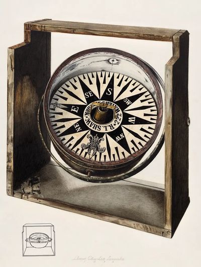 Antique Compass Illustration Poster. poster