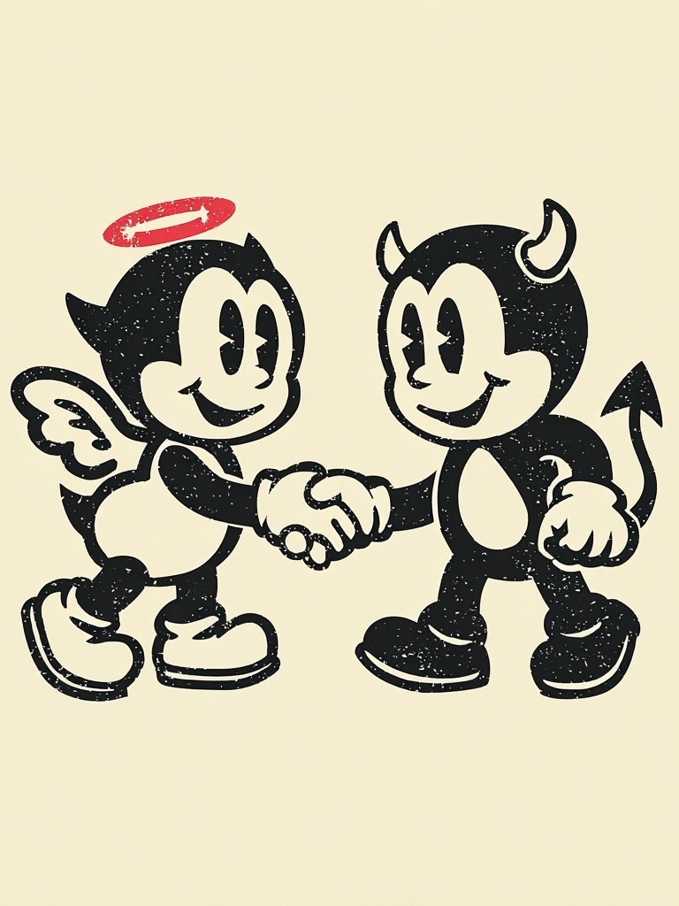 Angel and Devil Cartoon — Vintage Print. poster detail