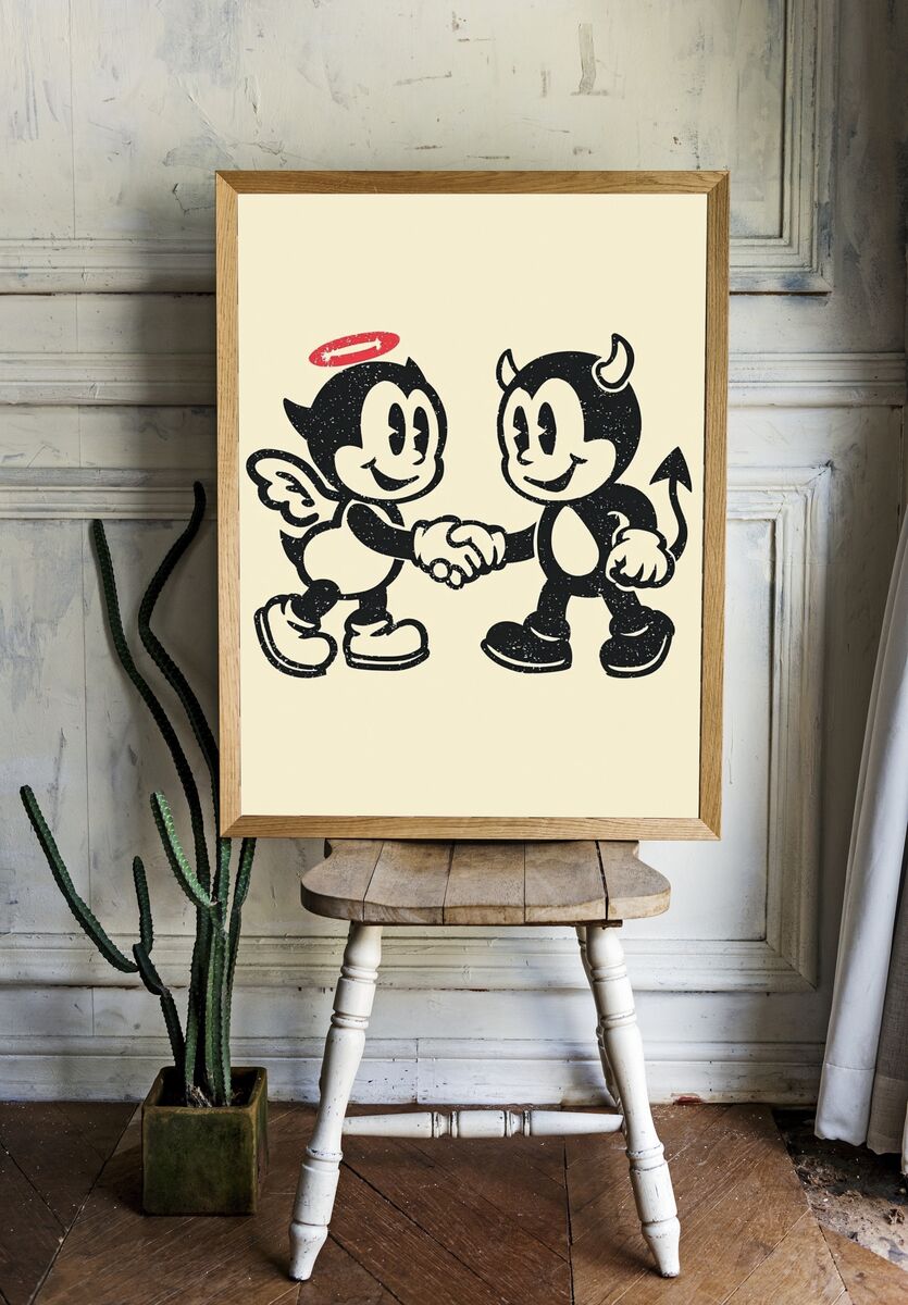 Angel and Devil Cartoon — Vintage Print room preview