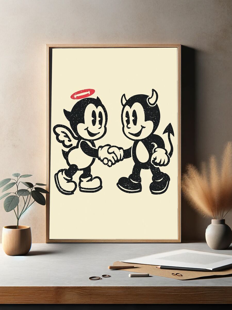 Angel and Devil Cartoon — Vintage Print. — room view 2